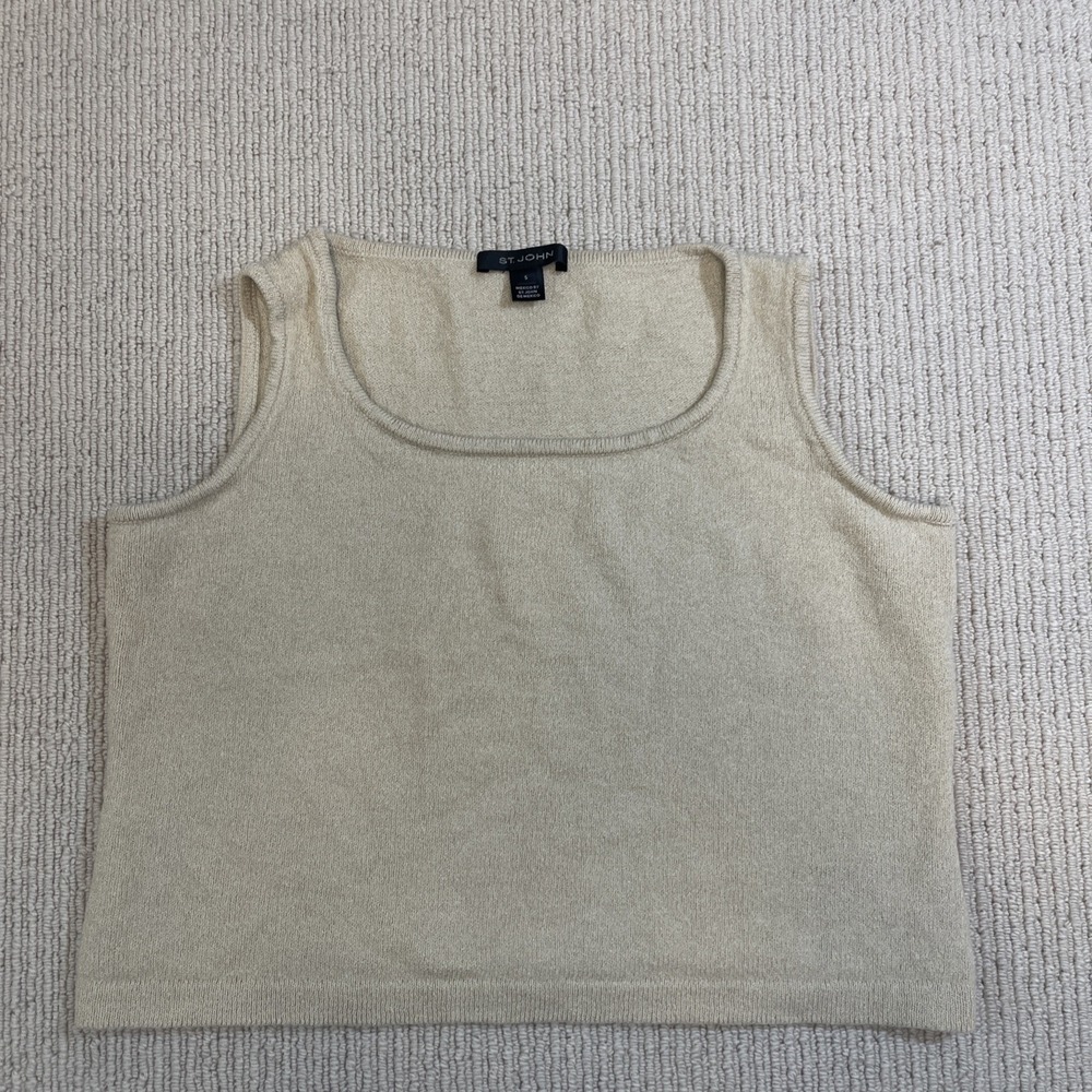 St. John Women's Small Wool And Rayon Blend Sleeveless Top Tank Beige